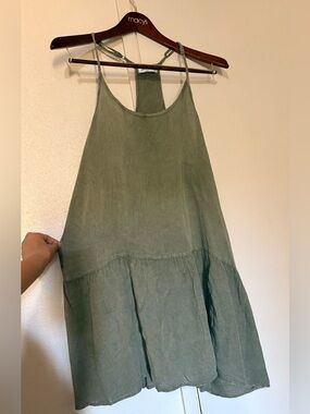 Kiwi + Punch Miami XL Olive Green Spaghetti Strap Tiered Flowy Racer Back Dress